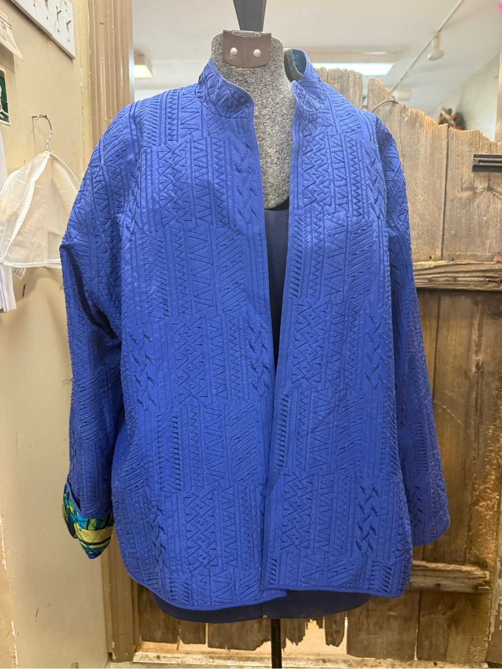Chico's Royal Blue Textured Open-Front Jacket